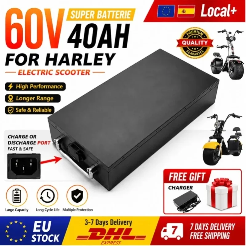Neuer Hochleistungsakku, 60V 20Ah-40Ah, 18650 Lithium-Akkupack mit voller Kapazität, geeignet für 250W~3000W, für Harley Elektrofahrzeuge, CityCoco Elektroroller-Akku