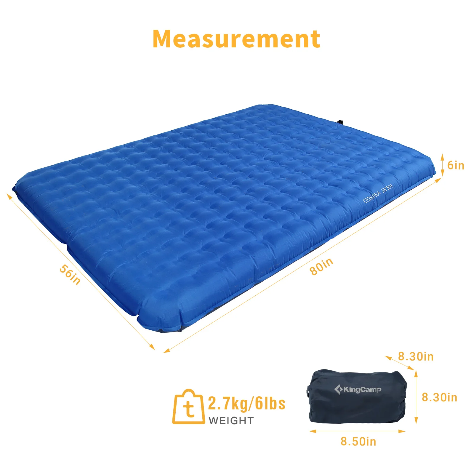 KingCamp Double Air Pad, 6.0 Inches Extra Thick Ultralight Inflatable Sleeping Pad For Camping, Hiking, Courtyard, Carry Bag