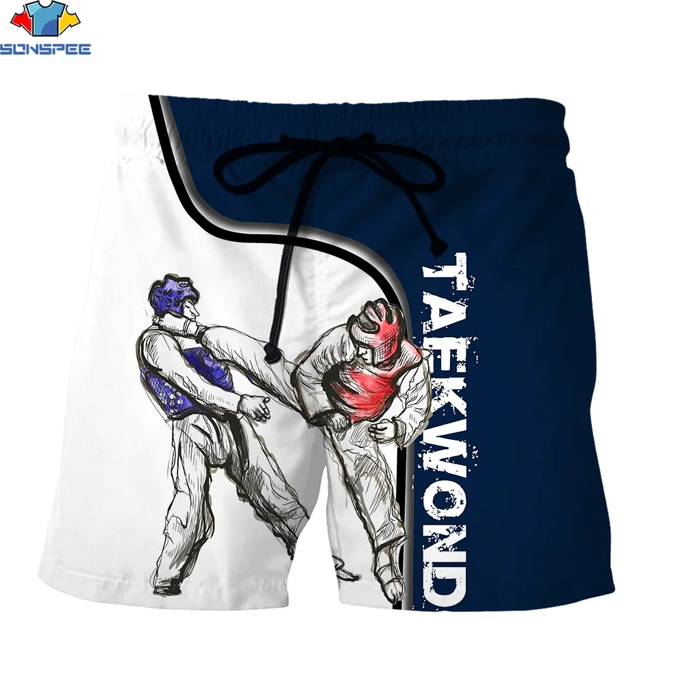 Sonspee 3d Print New Men's Summer Taekwondo Athletic Hand Drawn Pattern Harajuku Sport Street Polyester Loose Drawstring Shorts