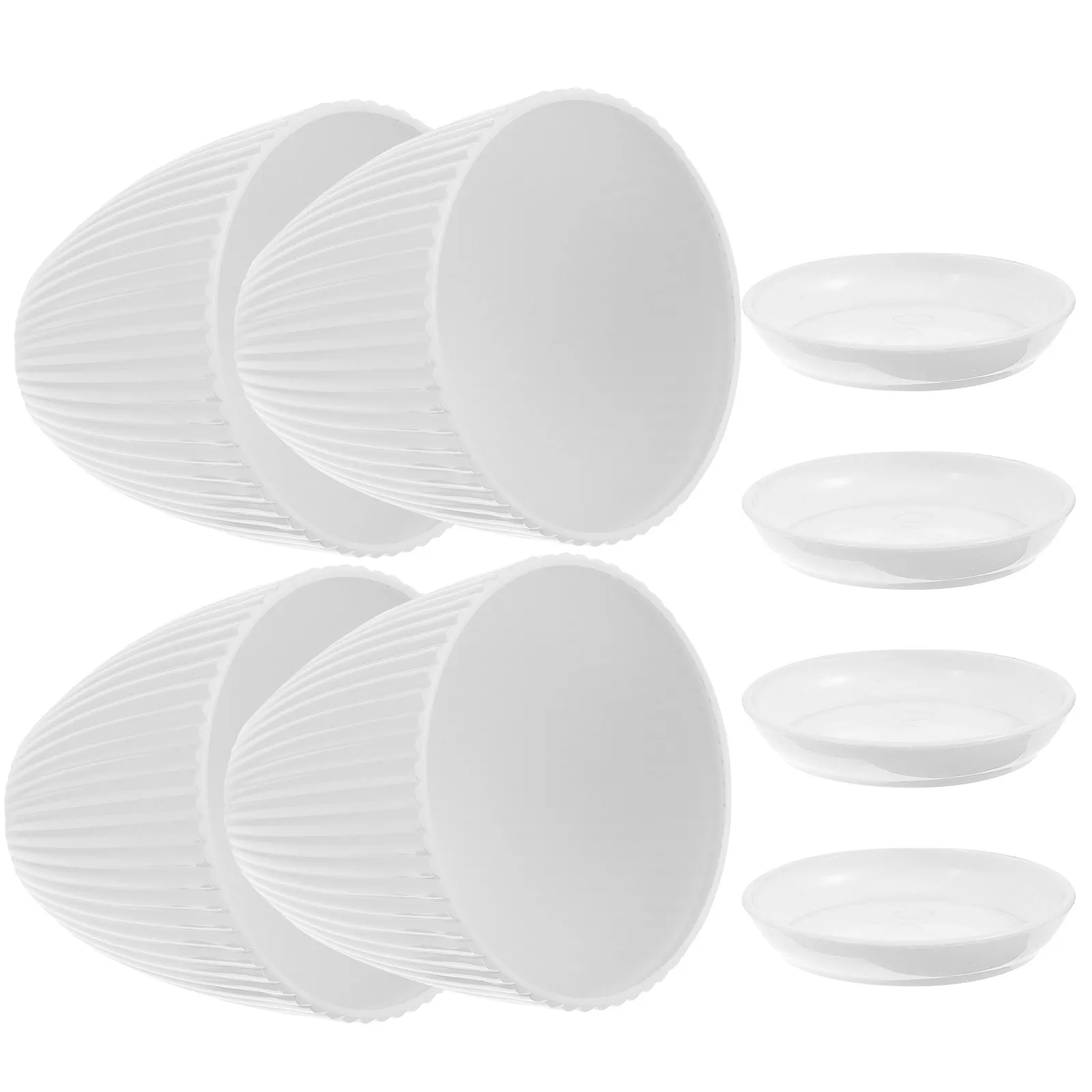 4Pcs Resin Flower Pot Set with Saucer for Succulents Indoor Plants Breathable Drainage Holes Garden Balcony Decor Nursery