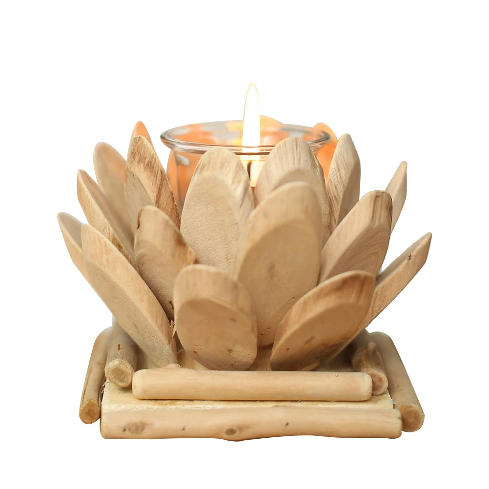 

Wood Lotus Holder Beautiful Grain Finish Ideal for Table Centerpiece Holiday Wedding Holder