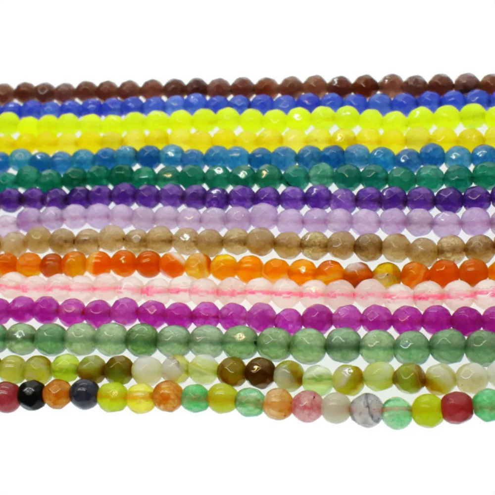 Natural Stone Faceted Beads 4mm Cut Agate Round Beads Charm Handmade DIY Making Bracelets Necklace Jewelry Accessories 16 Inches