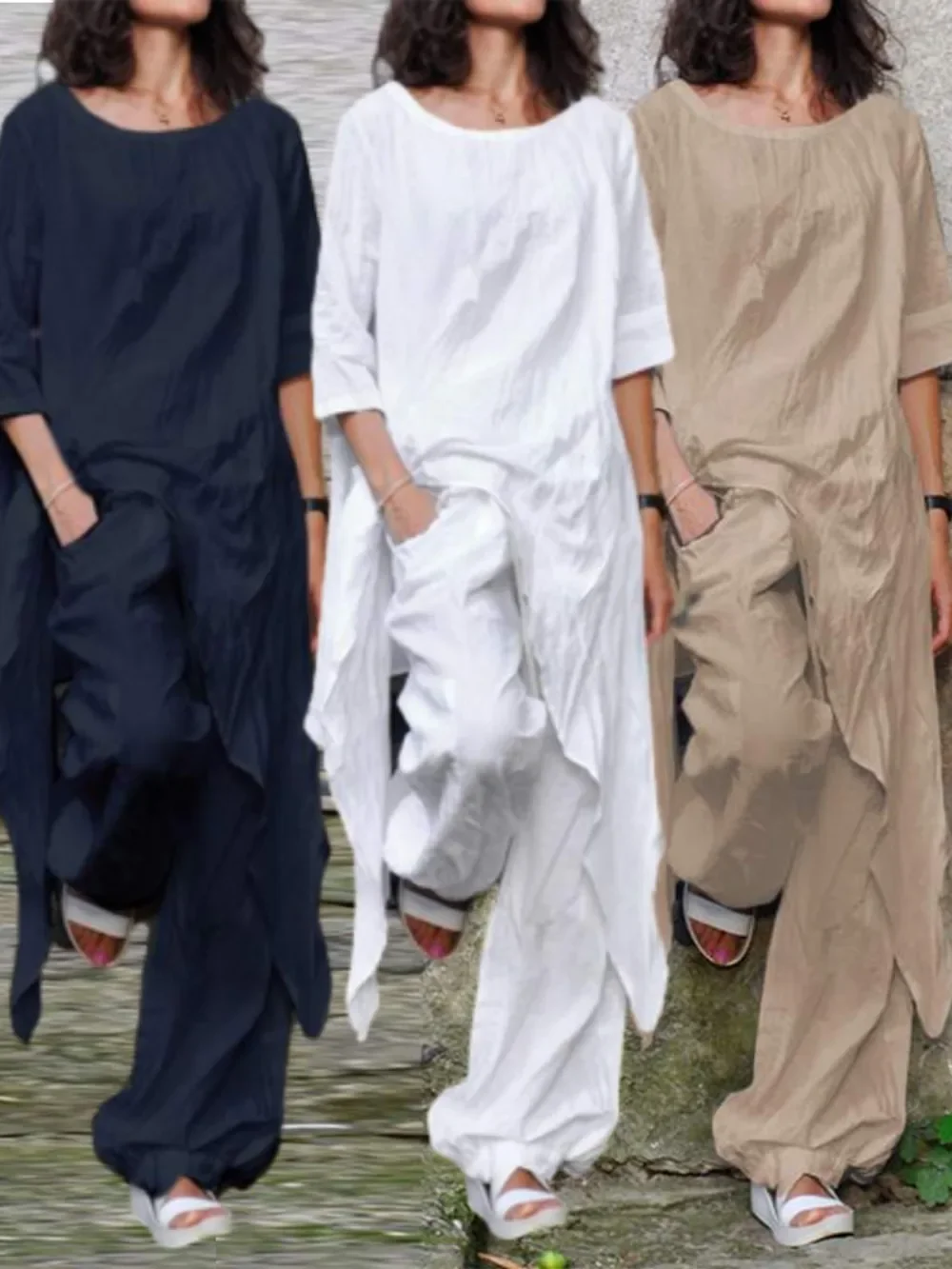 

Ид Летние женские комплекты из двух предметов Хлопок и лен Рамадан Необычные топы Рубашка Ид Дубай Ислам Арабский Повседневные широкие длинные брюки