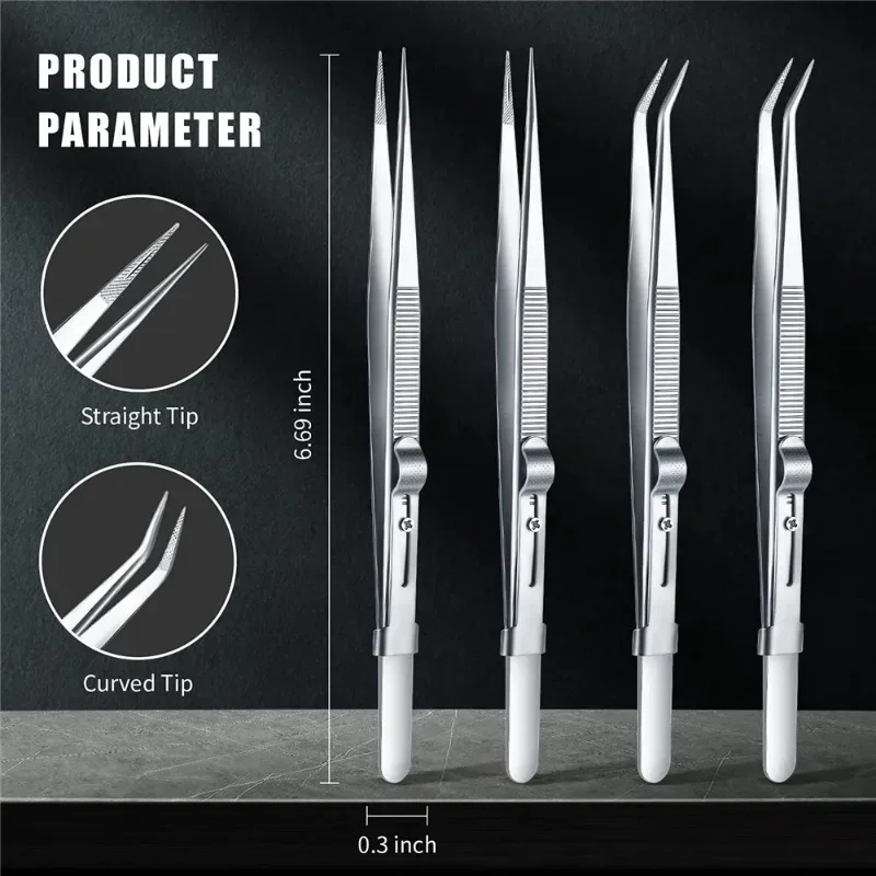 1pc Professional High Precision Stainless Steel Jewelry Tweezers Sandblasting DIY Diamond Gem Jewelry Jeweler's Slotted Buckle