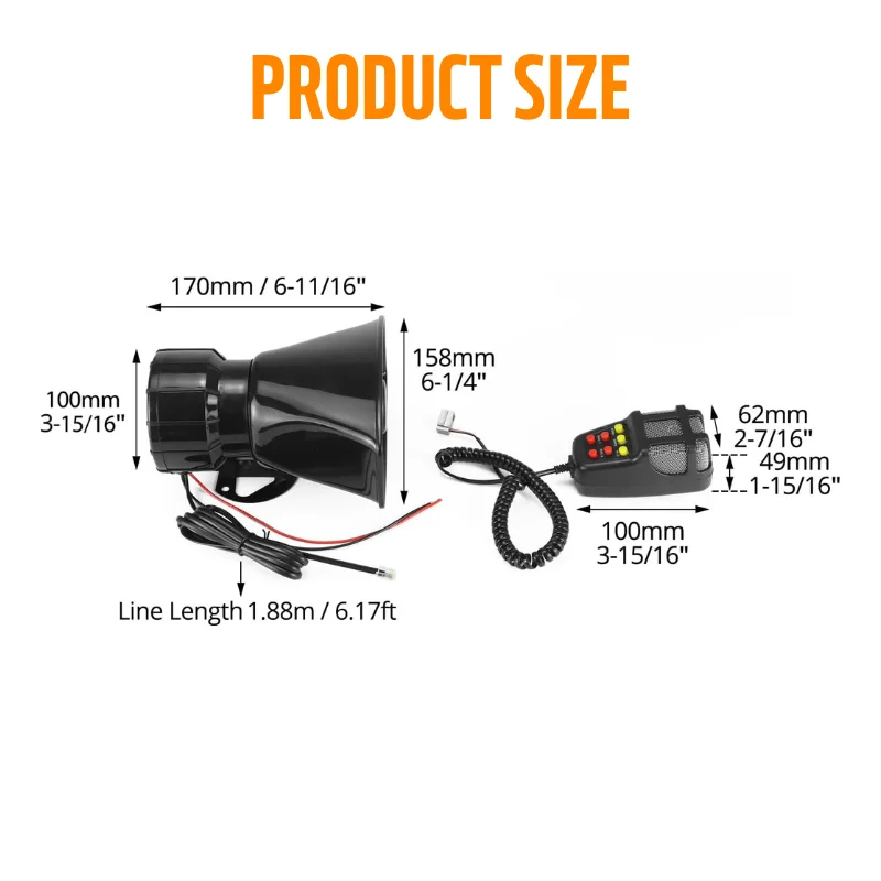 7 لهجة الصوت سيارة بوق الإنذار الكهربائية الصوت مكبر صوت صفارة الإنذار ل البوق/السيران/صفارة الإنذار/نظام المرور سيارة الطوارئ مع ميكروفون