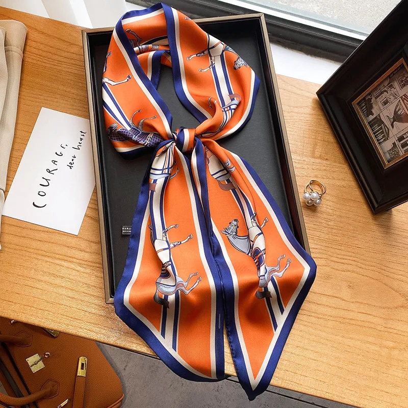 

1pcs Elegant Horse Print Scarf Graphic Ribbon For Women Soft Cozy Imitation Silk Scarf Versatile Neckerchief Length Fashion Headband