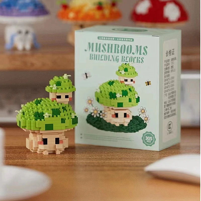 New Simulated Introverted Mushroom Micro-particle Building Block Toy Cute Mushroom Assembly Model Children\'s Educational Toy