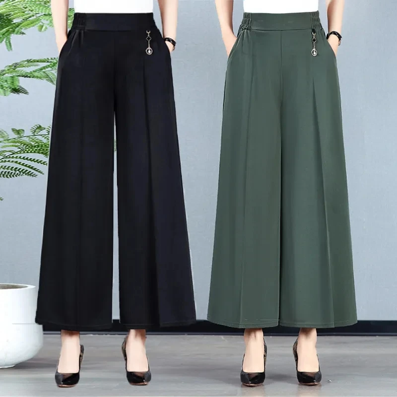 Fashion Women Loose Thin Wide Leg Pants Streetwear Korean Clothing New Summer All-match Casual High Waist Solid Cropped Trousers