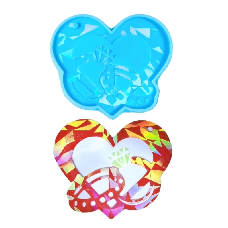 

Sale Unique Silicone Heart Pendant Molds Eye Catching Holographic Pattern Jewelry Part Molds Gift for DIY Hand-Making Lover