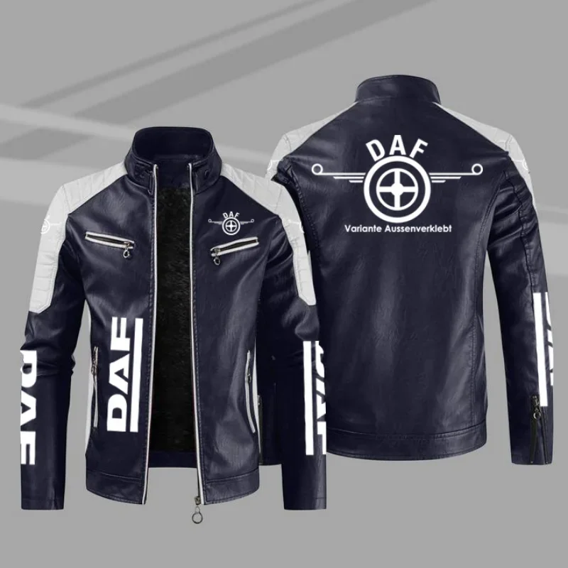 2023 New Winter men's DAF Truck Logo Jacket Fashion moto Zipper Jacket Outwear Keep Warm Leather Man Coat 4 colori