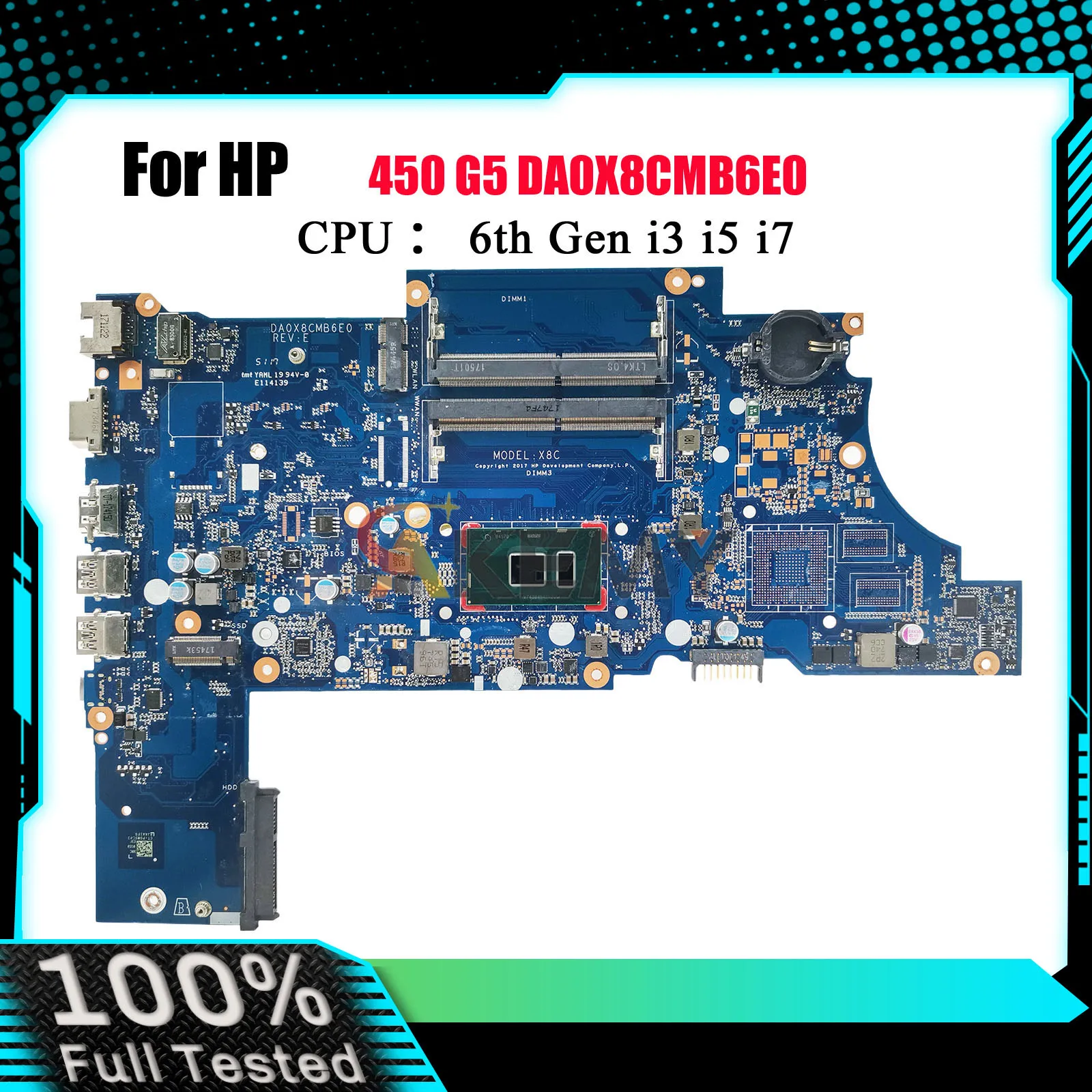 

DA0X8CMB6E0 Материнская плата для ноутбука HP ProBook 450 G5 470 G5 с процессором i3 i5 i7 UMA DDR4 L23103-601 100% полностью протестирована