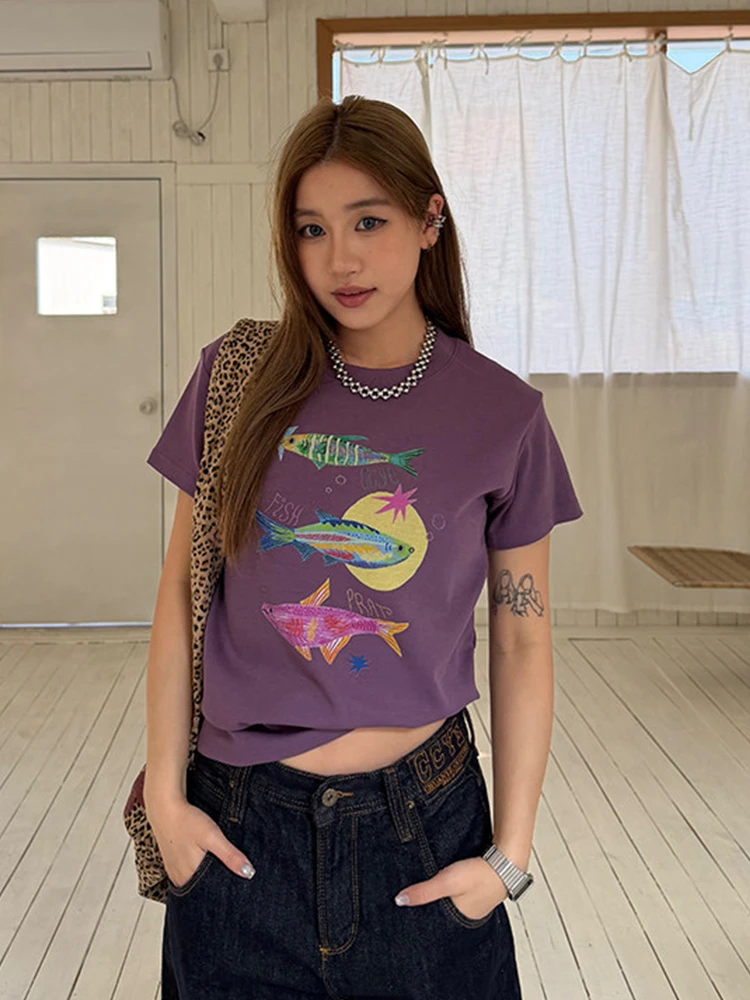 Tonngirls Harajuku Print T-Shirt Damen Koreanischer Stil Kurzarm-T-Shirt Y2k Japanische Vintage-Grafik-Tops Ästhetisches 2000er-T-Shirt – Detail 11