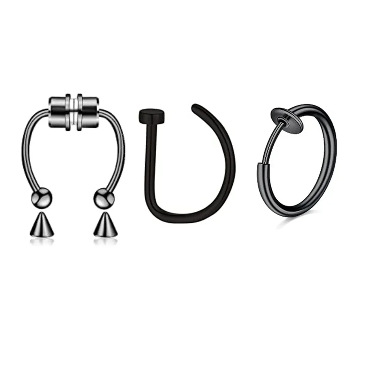 3/24pcs 패션 316L 스테인레스 스틸 가짜 자기 Septum 코 후프 링, 코 링에 말굽 클립 No-Pierced Septum Ring