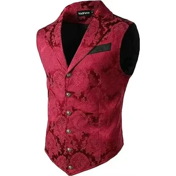 Victorian Floral Jacquard Men Suit Vest Formal Business Lapel Single Breasted Slim Fit Waistcoat Wedding Banquet Party Tops 6