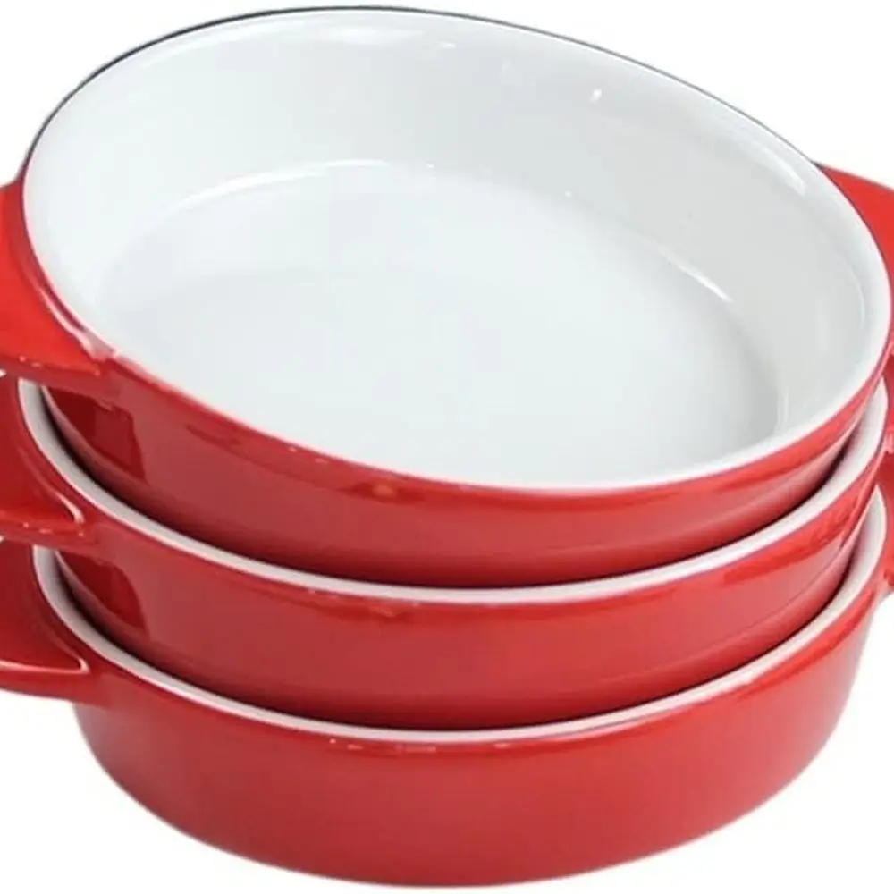 

Ceramic Nonstick Bakeware Set, 3-Piece Round Casserole Dishes for Cakes, Meals, and Everyday Use (Microwave Safe)