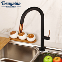 Torayvino 360 Swivel Pull Out 2 Ways Spray kitchen faucets Sink Faucet griferia para cocina Black Paint Water Mixer Taps