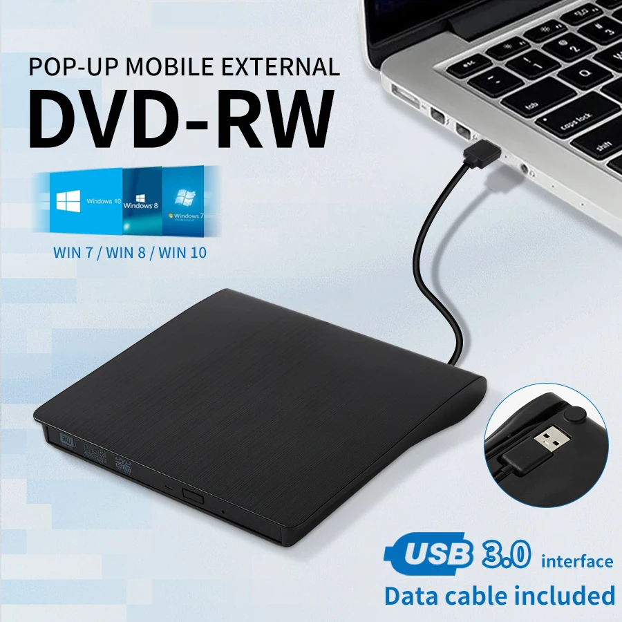 External CD DVD RW Drive USB 3.0 Slim Protectable External CD-RW Drive Burner Player for Laptops Desktop Computer Windows 10/8/7