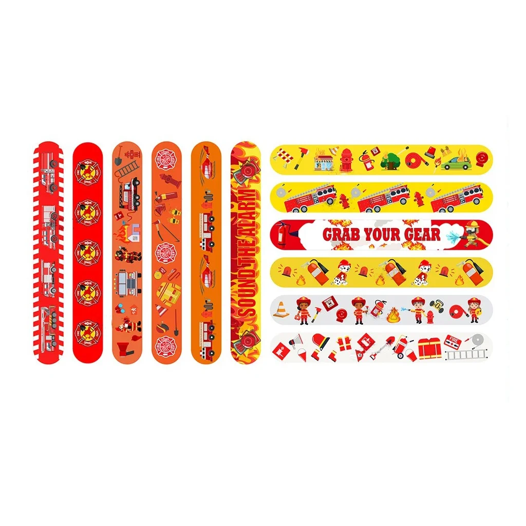 Firefighter Theme Slap Bracelets Fire Alarm Party Fire Emergency Bracelet Happy Fireman Birthday Party Decor Kids Favor Gifts
