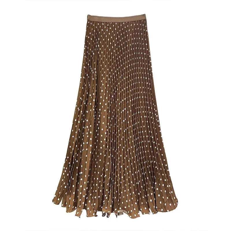 Seoulish Zomer Hoge Taille Vintage Stippen Gedrukt Vrouwen Geplooide Rokken 2026 Nieuwe Casual Losse Rechte Lange Rokken Vrouwelijke