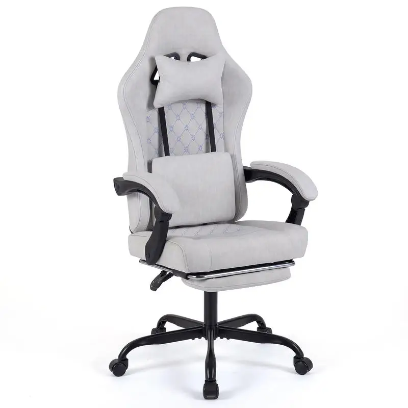 Gaming Chair Height Adjustable Computer Chair with Headrest Video Game Chair-Gray view 3