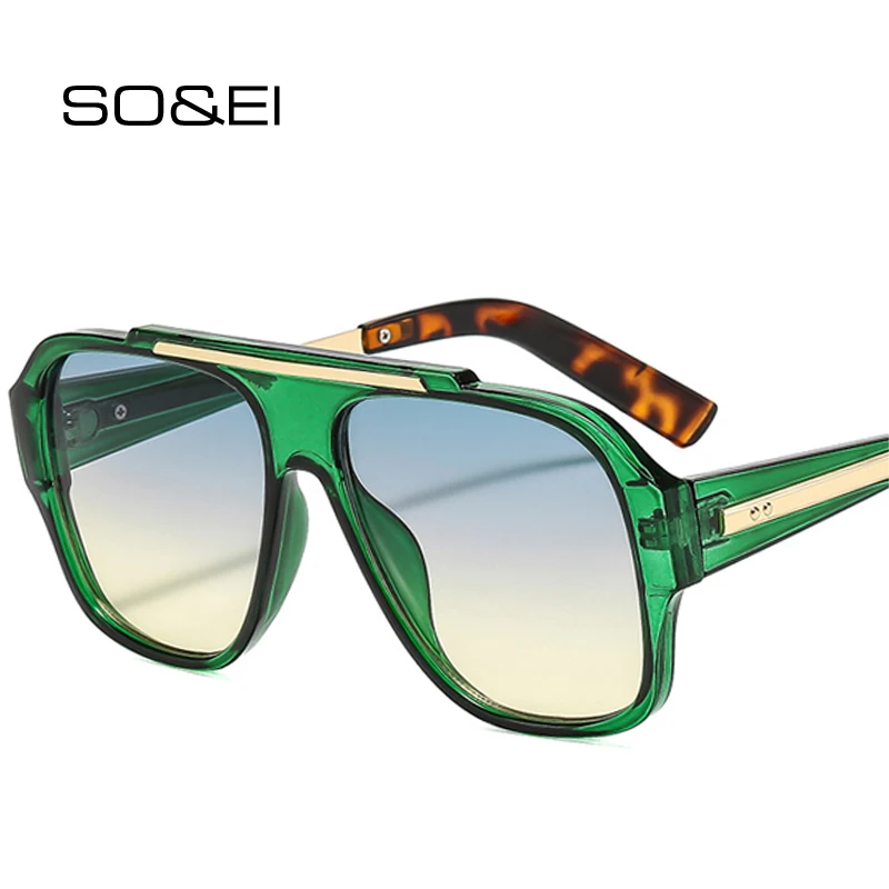 

SO&EI Fashion Rivets Square Women Sunglasses Shades UV400 Retro Trending Gradient Men Punk Yellow Sun Glasses