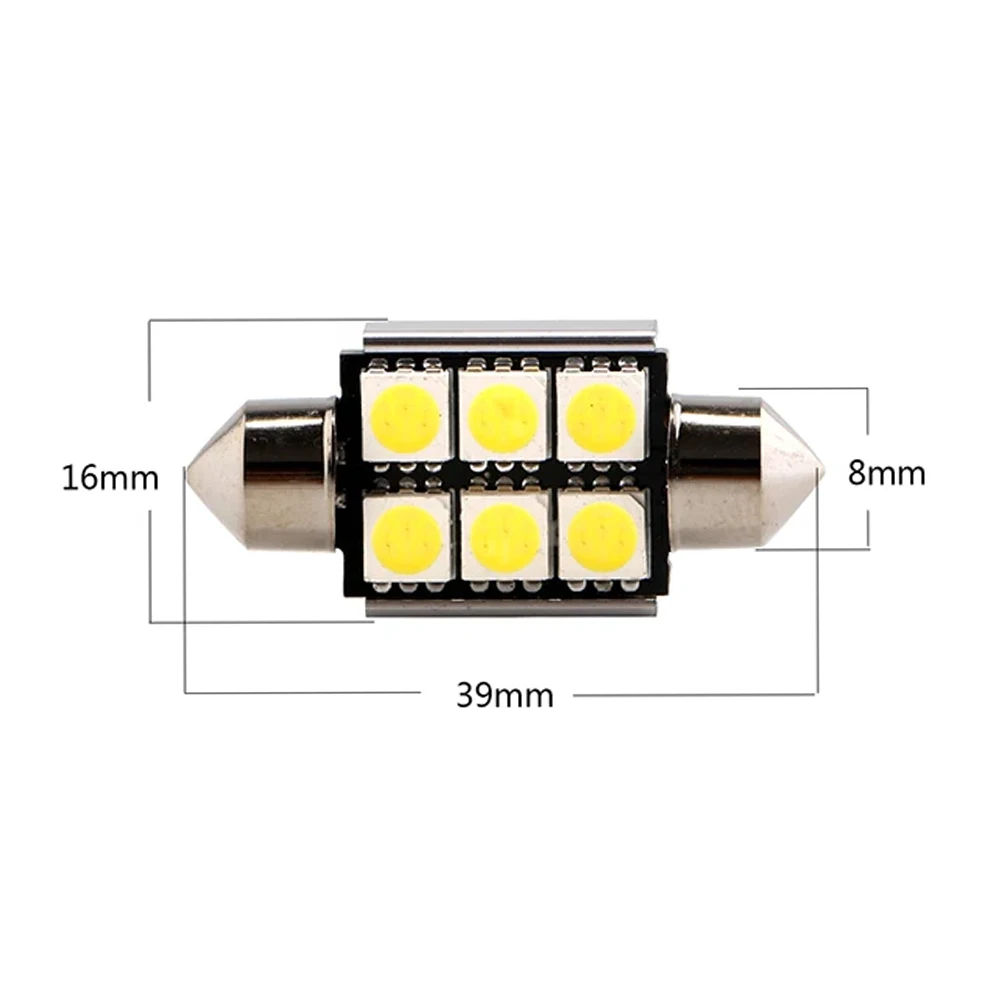 10pcs Festoon 5050 6SMD 31/36/39mm/41mm Car LED light 12V White/blue/green/red White FT C5W Interior Door light Car Accessories