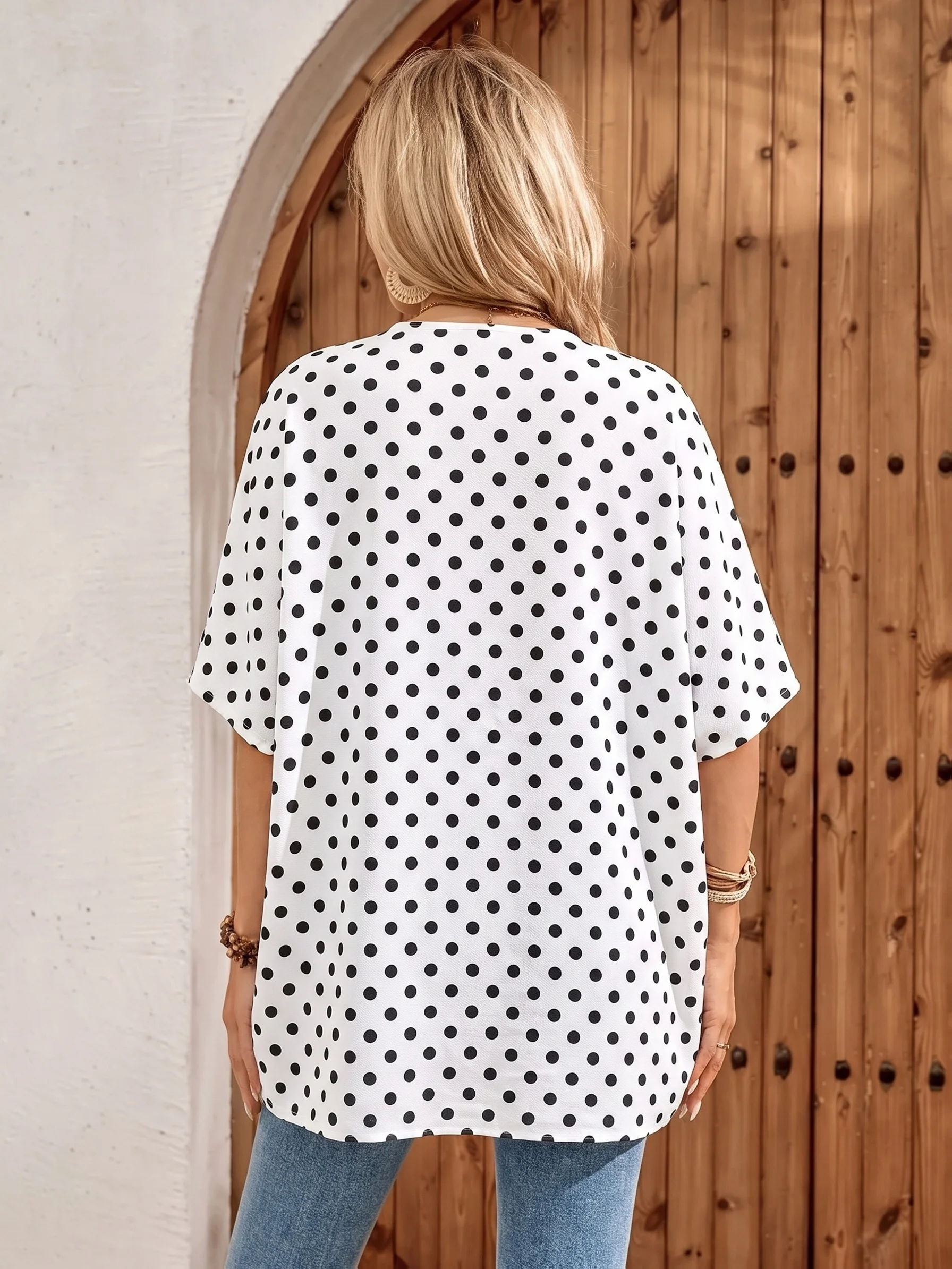 Plus-size Women's Spring and Summer New Polka Dot Pattern Commuter Daily Cardigan