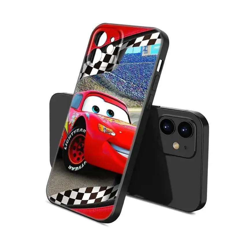 Applicable mobile phone iPhone13 Pro 15 13mini mobile phone case Cartoon Lightning McQueen black silicone mobile phone case