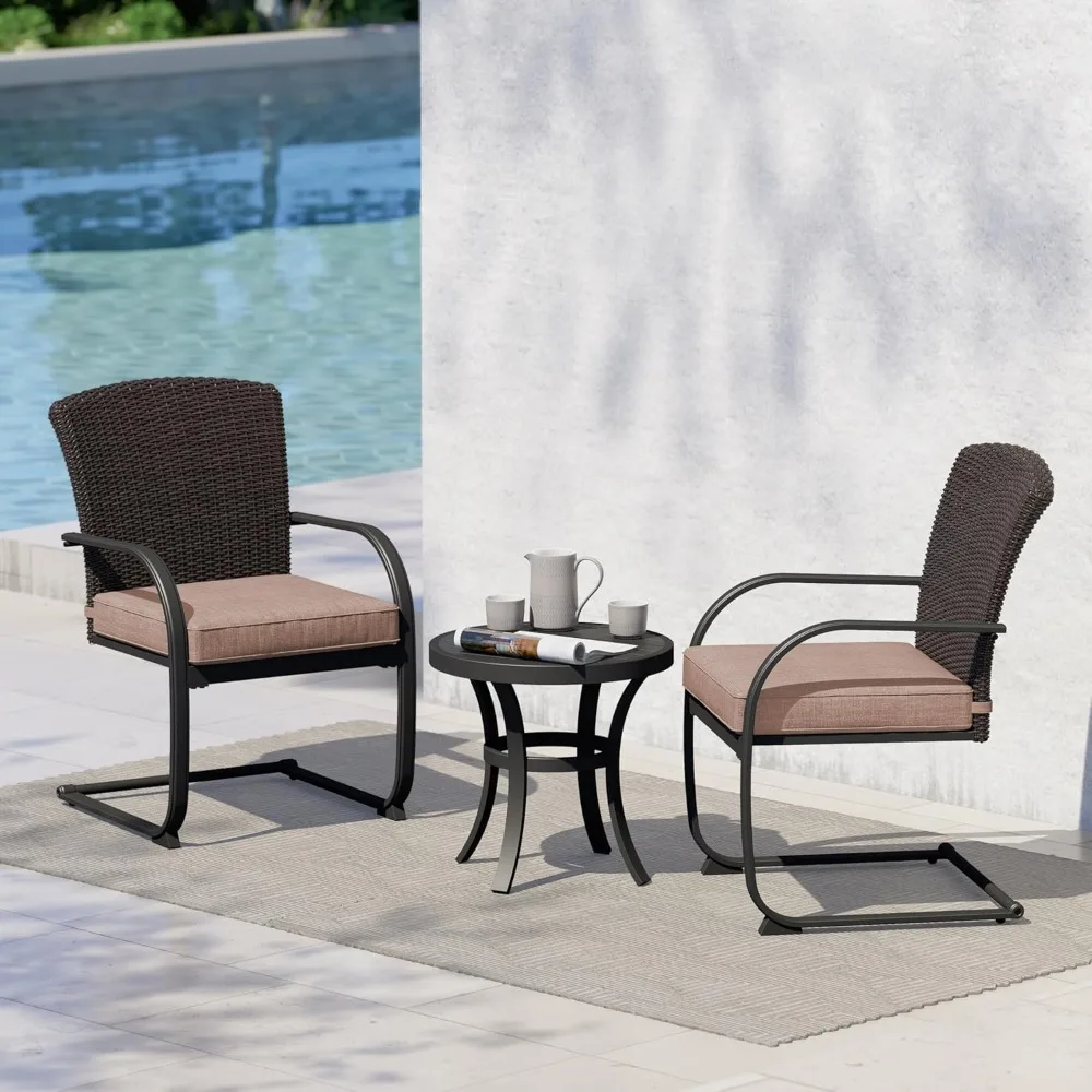3 Pieces Bistro Set, Outdoor Wicker Table Set, Rocking Wicker Chairs with Removable Cushions and Small Coffee Table