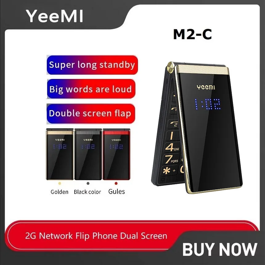 YEEMI M2-C Brand New 2G Mobile Phone Flip Phone 2.8inches Dual Screen Big Letters MP3/MP4 Player Original Cellphone For Elderly