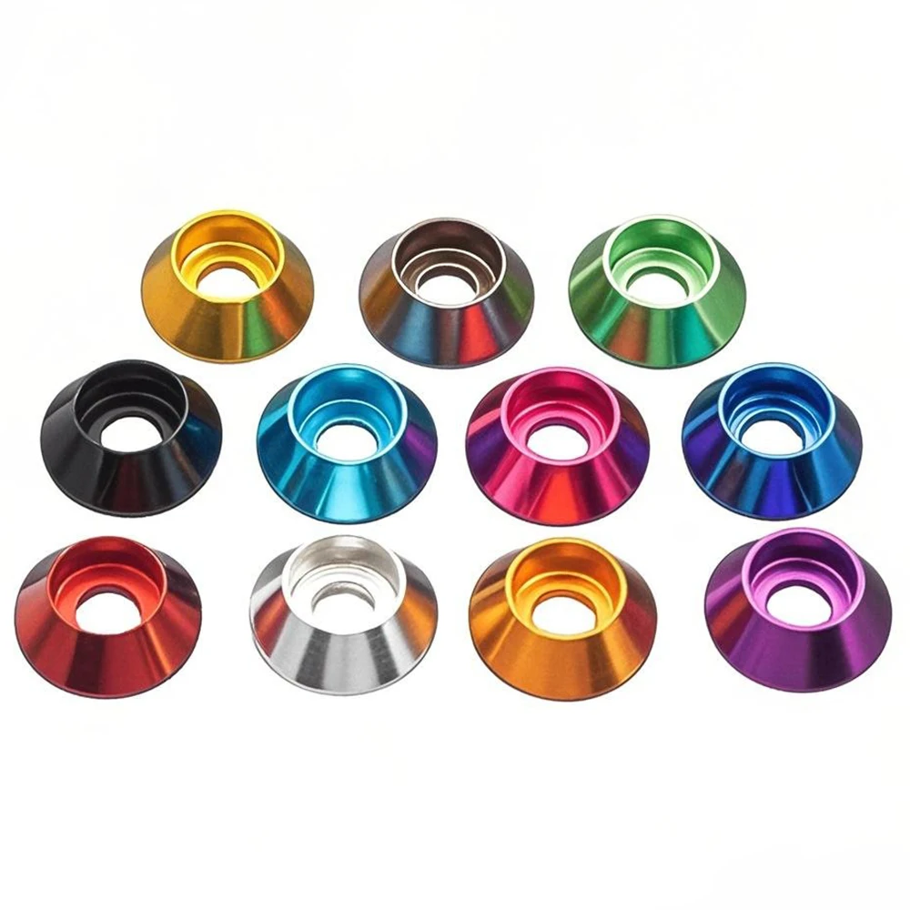 M2 M2.5 M3 M4 M5 M6 M8 الألومنيوم كأس رئيس غسالة بأكسيد الأكسدة المخروط 6 قطعة غسالات 11 اللون اختياري ل مسامير فاصل جوانات #4