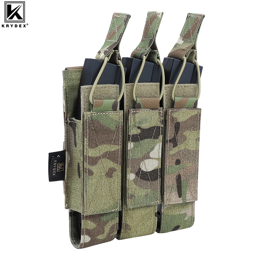 KRYDEX Modular Triple Magazine Pouch For MP5 MP7 KRISS Tactical MOLLE Camo Triple Open Top SMG Mag Carrier For Airsoft Hunting