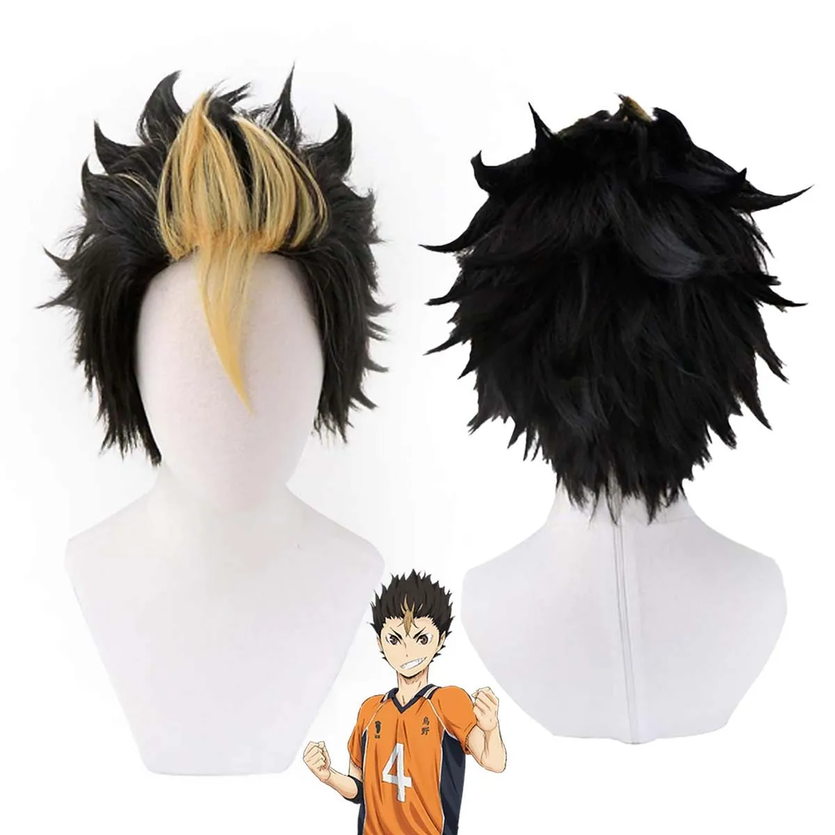 

Высококачественный парик для косплея Ю Нисинои Ю, короткий черный/русый, термостойкий, из синтетических волос + шапочка для парика