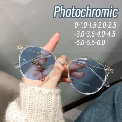 Ladies Anti-blue Light Minus Eyeglasses Smart Photochromic Myopia Glasses Outdoor Changing Color Sunglasses Diopter 0 To -6.0