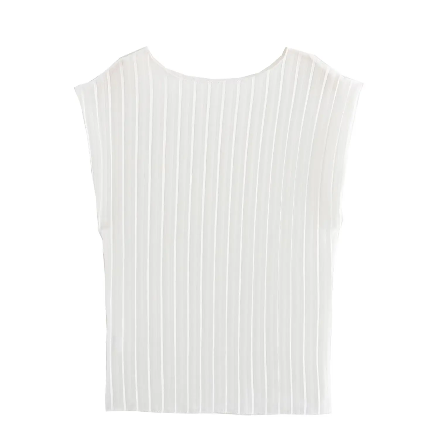 Nice New Women's Clothing European And American Style Fashionable Slim All-match Round Neck Sleeveless Pleated Top