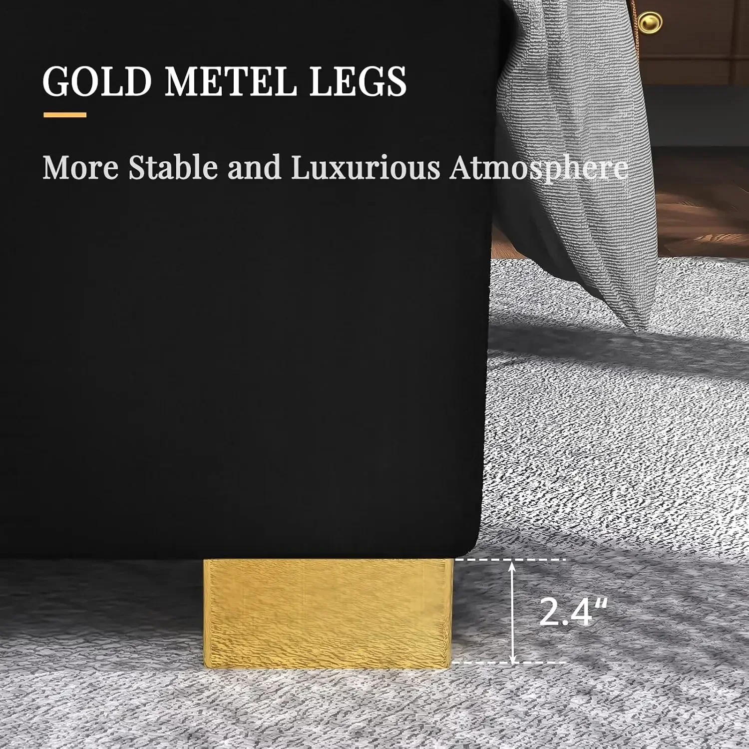 [Offerta a tempo limitato! ] Struttura letto con piattaforma queen size, letto imbottito in velluto da 61,4" con testiera con finiture dorate/doghe in legno/senza scatola Sp