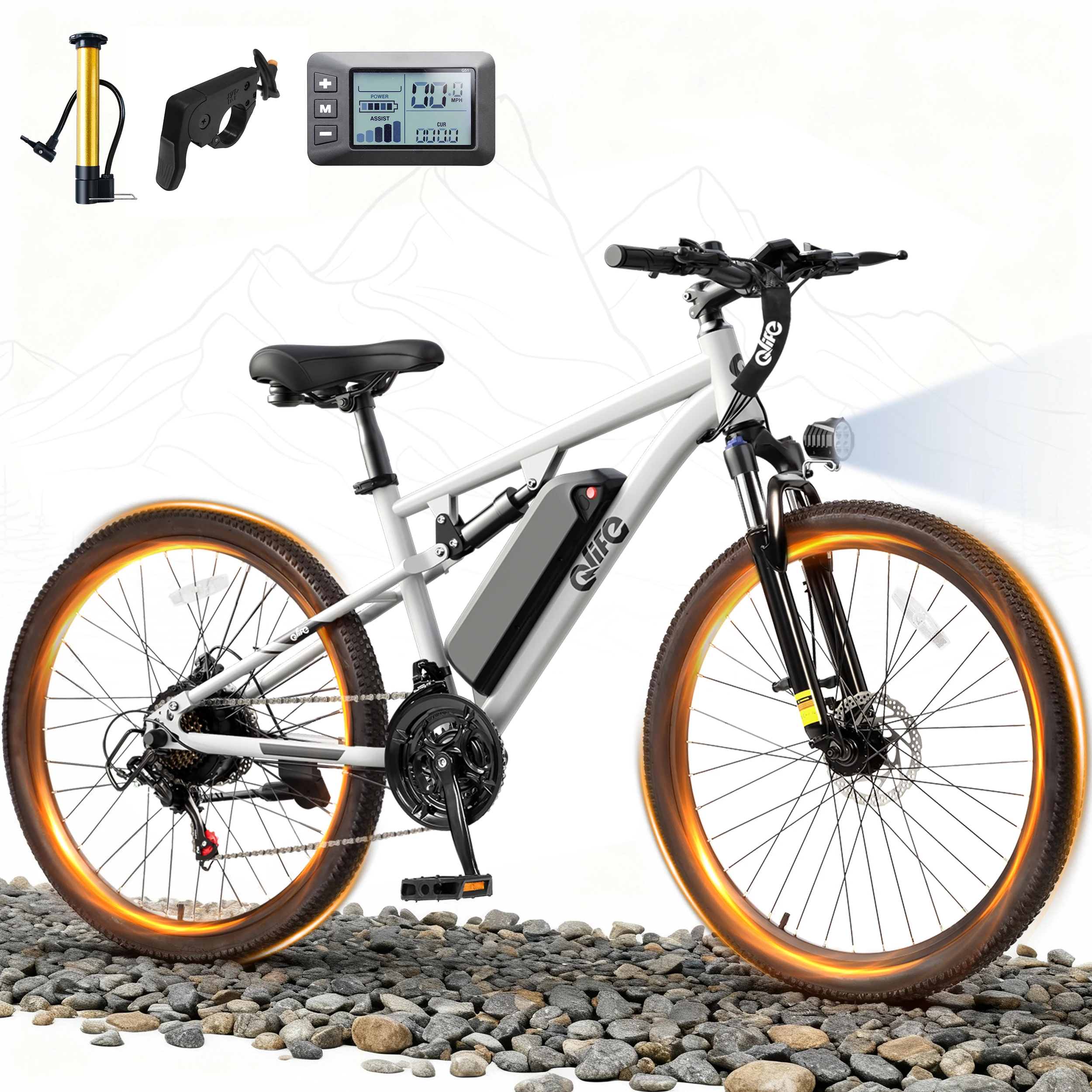Qlife Racer Ultra 27.5" Electric Bicycle for Adults, Full Suspension 21-Speed Mountain Ebike with 1200W Brushless Motor, 48V 10.4AH Removable Battery 55 Miles image 4