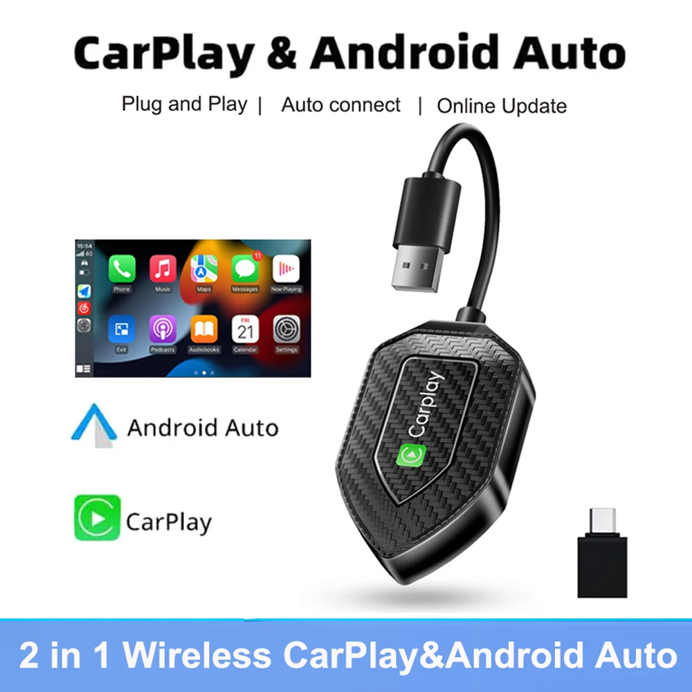 Wireless CarPlay Android Auto Wireless Adapter Mini Smart 2 in1 Box Plug And Play WiFi Fast Connect Universal For Nissan Toyota