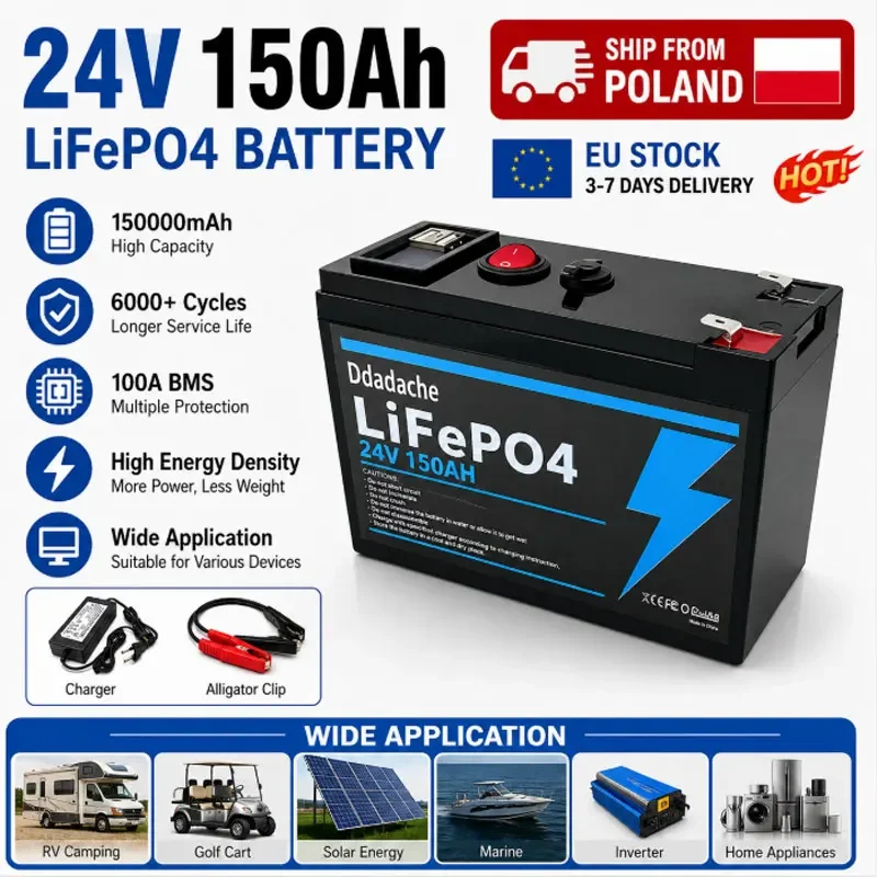Batteria LiFePO4 24V 150Ah con BMS integrato, batteria di accumulo agli ioni di litio a ciclo profondo per sistema di pannelli solari, camper, yacht, cabina, alimentazione di riserva