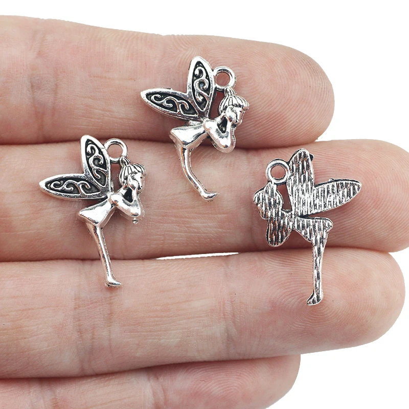 12pcs/lot 14*23mm Antique Silver Color Butterfly Fairy Charms Pendant For Women Necklace Jewelry Making