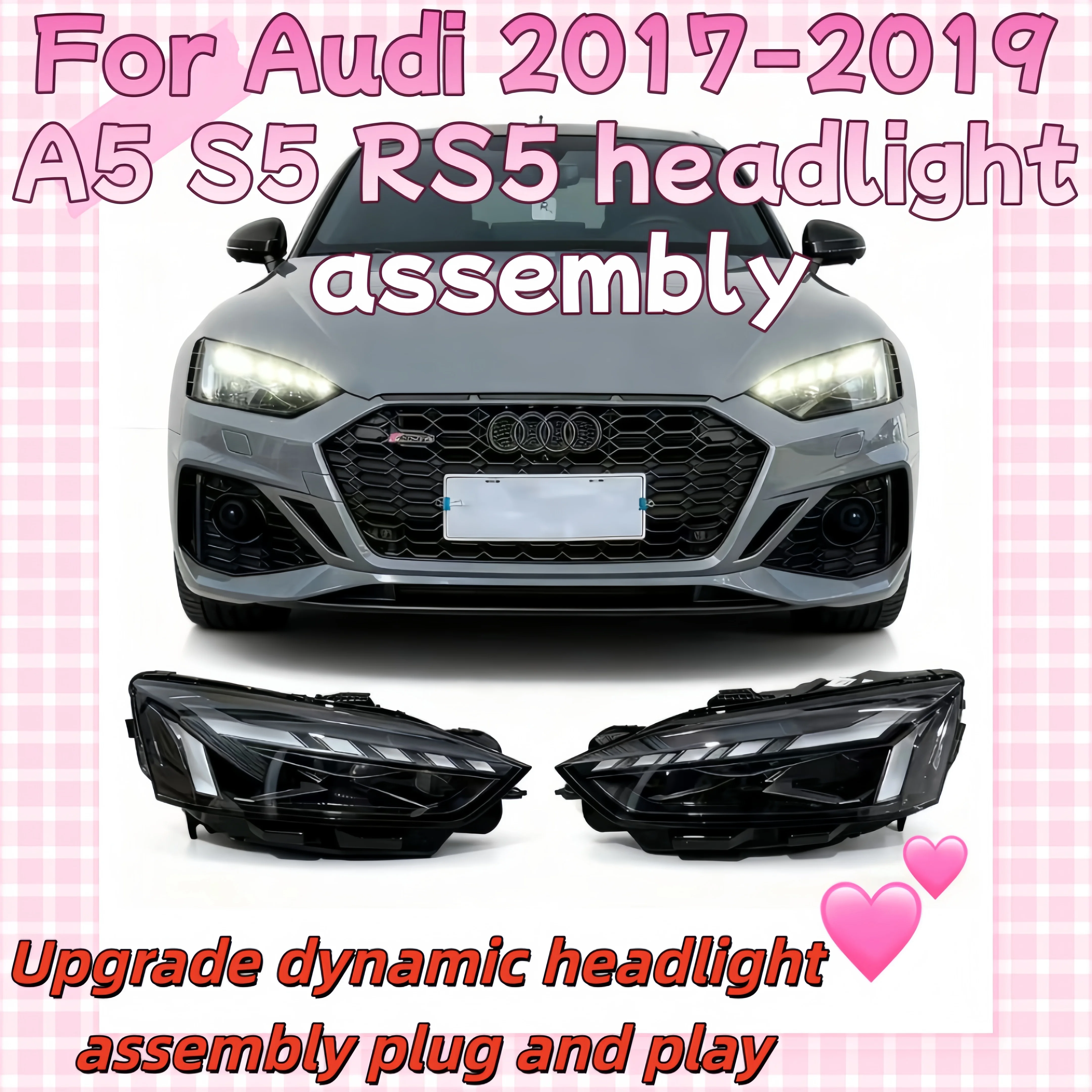 

For Audi 2017-2019 A5 S5 RS5 car accessories upgraded dynamic steering black laser headlight assembly plug and play