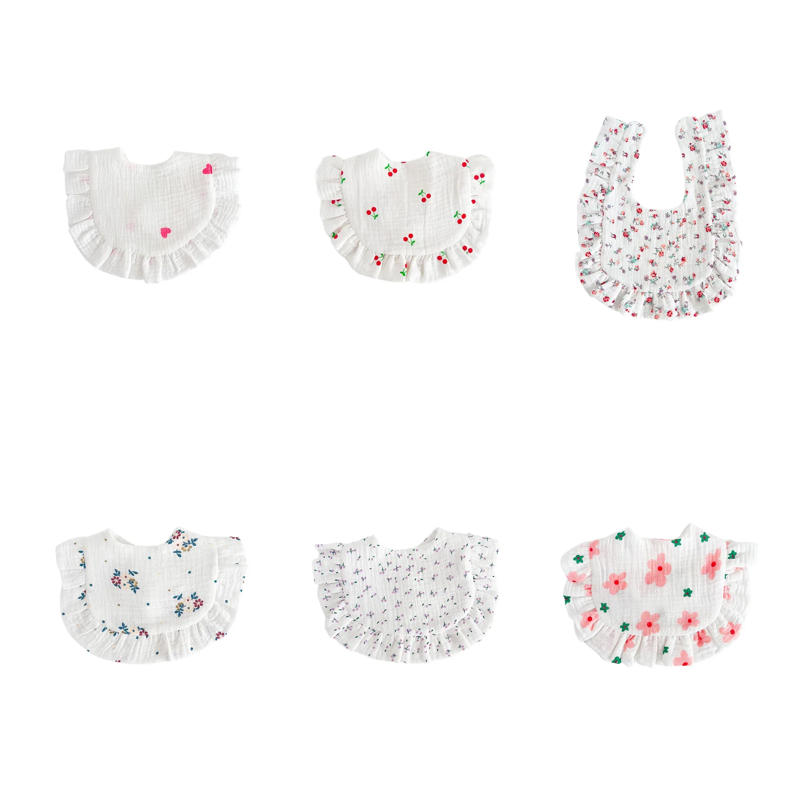 

6 baby lace gauze bib bib combinations (love/red cherry/pink and purple floral/green leaf cluster/lilac/kapok)