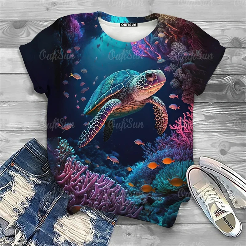 

Summer New Fashion Turtles 3D Print Women's T-Shirt Holiday Harajuku Cool Designs Tshirts y2k Tops Short Sleeve Female Clothing