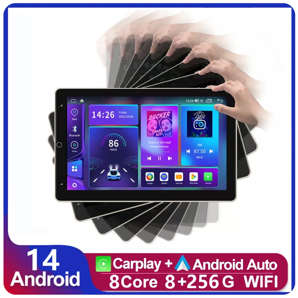 Universal 10.1 Inch 2DIN Android 14 Car Radio Multimedia GPS Navigation with DSP RDS Bluetooth CarPlay WiFi Rotatable Screen