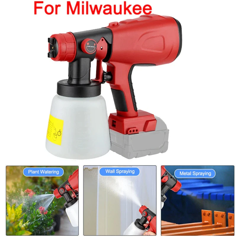 For Milwaukee 18V Battery 800ML Electric Spray Gun Cordless Paint Sprayer Auto Furniture Steel Coating Airbrush Compatible