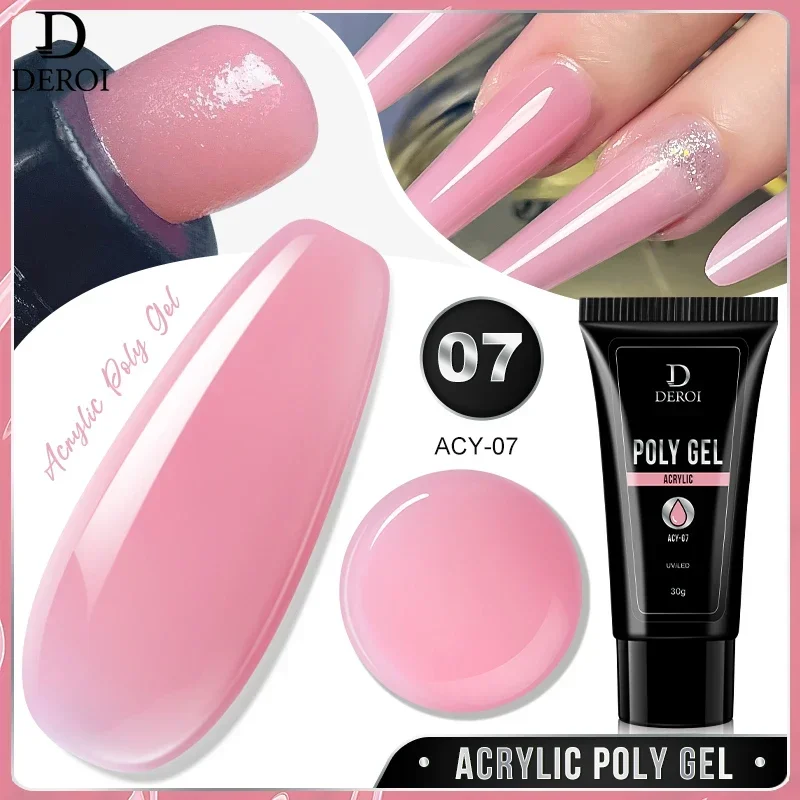 

DEROI 30ml Buider Nail Gel Quick Extension Natural Pink Crystal Poly Nail Gel Acrylic Semi Permanent UV Liquid Hybrid Varnish