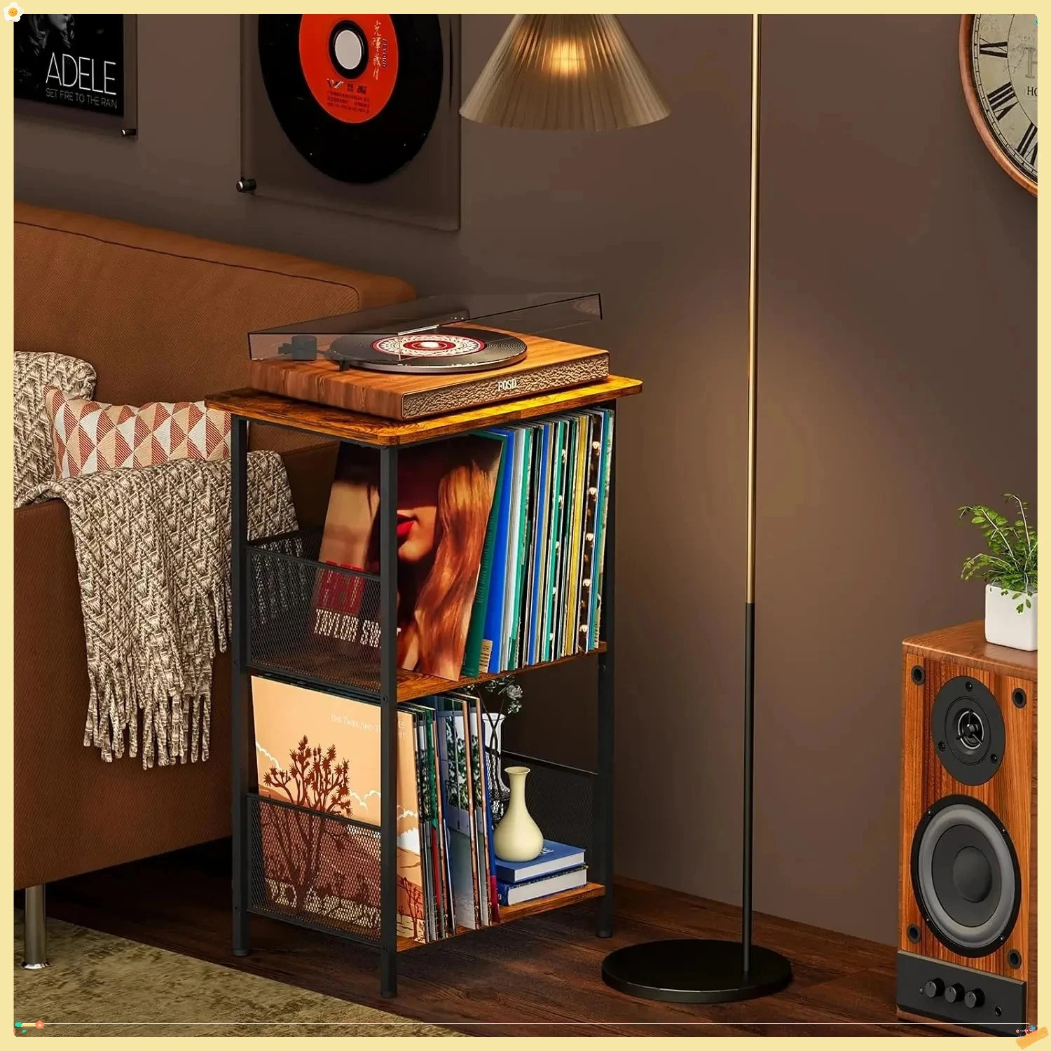 Подставка для проигрывателя пластинок до 200 альбомов, виниловый стол для хранения с удлиненным деревянным столом, держатель проигрывателя пластинок для альбомов