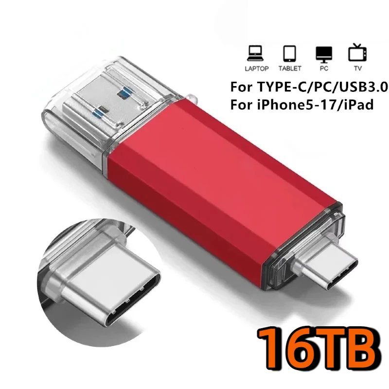 New 16TB 2 In 1 OTG USB Flash Drive 3.0 Type C 8TB 2TB 1TB Pendrive For iPhone Samsung Huawei Xiaomi Android Laptop Memory Stick