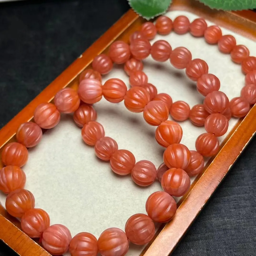 Unit One Bracelet Cost Effective Natural Red South Agate Crystal Healing Pumpkin Carving Bead Bracelet