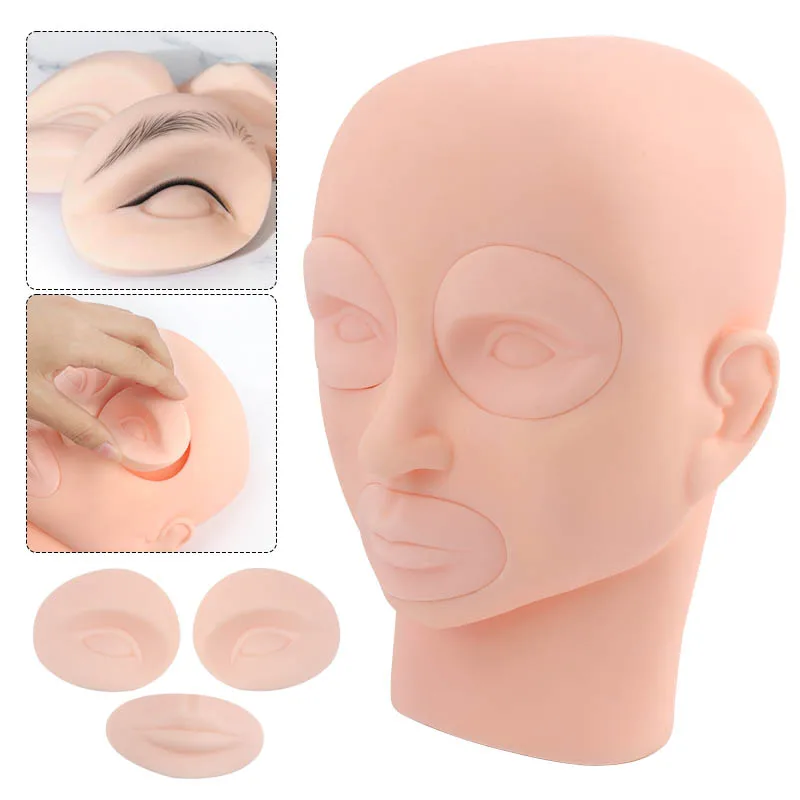 Detachable Silicone Mannequin Head Set With Replaceable Eye Lip Pads Eyelash Extension Makeup Training Practice Head Tools